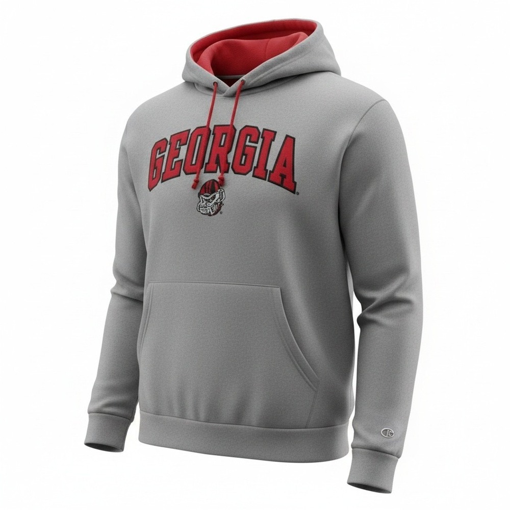 Champion Hoodie Mens L Large Gray Georgia Bulldogs Performance Fleece Sweatshirt